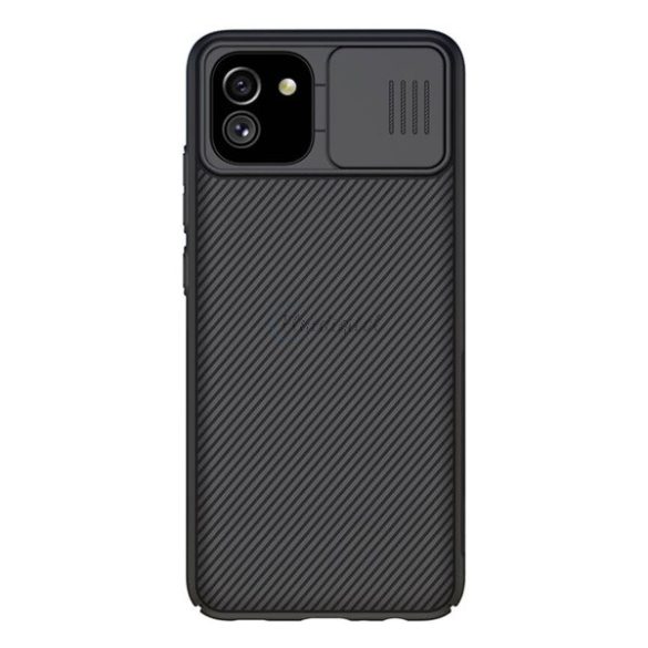 NILLKIN CAMSHIELD műanyag telefonvédő (szilikon keret, közepesen ütésálló, kamera védelem, csíkos) FEKETE Samsung Galaxy A03 (SM-A035)