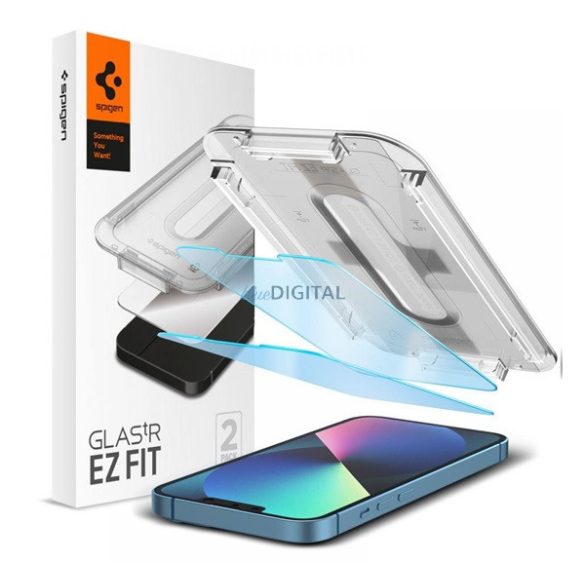 SPIGEN EZ FIT képernyővédő üveg 2db (2.5D, kék fény védelem, 0.2mm, 9H) ÁTLÁTSZÓ Apple iPhone 14, iPhone 13 Pro, iPhone 13