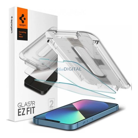 SPIGEN EZ FIT képernyővédő üveg 2db (2.5D, tokbarát, ultravékony, 0.2mm, 9H + segédkeret) ÁTLÁTSZÓ Apple iPhone 13 mini