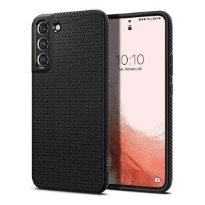 SPIGEN LIQUID AIR szilikon telefonvédő (közepesen ütésálló, légpárnás sarok, rombusz minta) FEKETE Samsung Galaxy S22 5G (SM-S901)