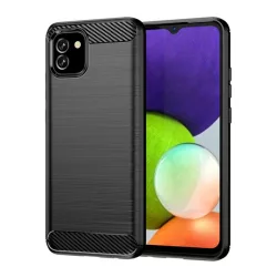   Szilikon telefonvédő (közepesen ütésálló, légpárnás sarok, szálcsiszolt, karbon minta) FEKETE Samsung Galaxy A03 (SM-A035)