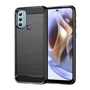 Szilikon telefonvédő (közepesen ütésálló, légpárnás sarok, szálcsiszolt, karbon minta) FEKETE Motorola Moto G41 (XT2167), Motorola Moto G31 (XT2173)