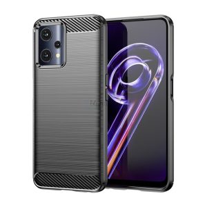 Szilikon telefonvédő (közepesen ütésálló, légpárnás sarok, szálcsiszolt, karbon minta) FEKETE Realme 9 Pro, Realme 9 5G