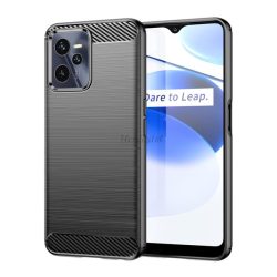   Szilikon telefonvédő (közepesen ütésálló, légpárnás sarok, szálcsiszolt, karbon minta) FEKETE Realme C35
