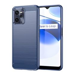   Szilikon telefonvédő (közepesen ütésálló, légpárnás sarok, szálcsiszolt, karbon minta) SÖTÉTKÉK Realme C35