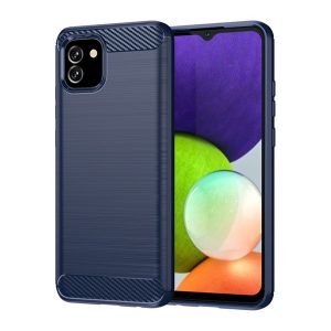 Szilikon telefonvédő (közepesen ütésálló, légpárnás sarok, szálcsiszolt, karbon minta) SÖTÉTKÉK Samsung Galaxy A03 (SM-A035)