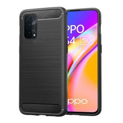   Szilikon telefonvédő (közepesen ütésálló, légpárnás sarok, szálcsiszolt, karbon minta) FEKETE Oppo A54 5G, Oppo A74 5G