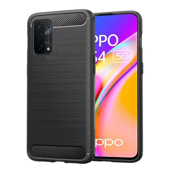 Szilikon telefonvédő (közepesen ütésálló, légpárnás sarok, szálcsiszolt, karbon minta) FEKETE Oppo A54 5G, Oppo A74 5G