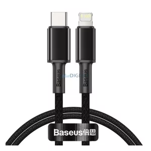 BASEUS adatkábel (Type-C - lightning, 20W, PD gyorstöltő, 100cm, törésgátló) EZÜST/FEKETE
