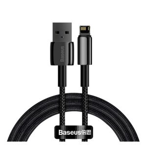 BASEUS TUNGSTEN GOLD adatkábel (USB - lightning, 2.4A, PD gyorstöltő, 100cm, törésgátló) FEKETE