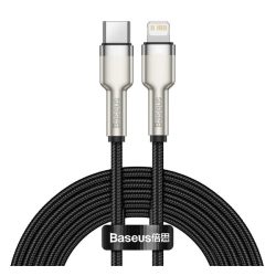   BASEUS CAFULE adatkábel (Type-C - lightning, 2.4A, PD gyorstöltő, 200cm, cipőfűző) FEKETE