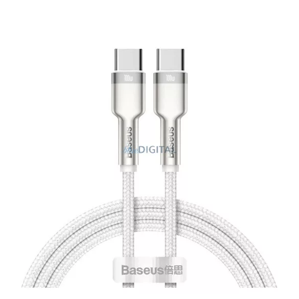BASEUS CAFULE adatkábel (Type-C - Type-C, 100W, PD gyorstöltő, cipőfűző, 100cm) FEHÉR