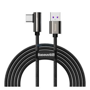 BASEUS LEGEND adatkábel (USB - Type-C, 66W, gyorstöltés támogatás, 200cm, törésgátló, cipőfűző minta) FEKETE