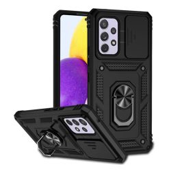   Defender műanyag telefonvédő (közepesen ütésálló, szilikon belső, telefontartó gyűrű, kamera védelem) FEKETE Samsung Galaxy A53 (SM-A536) 5G