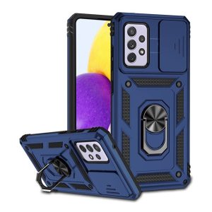 Defender műanyag telefonvédő (közepesen ütésálló, szilikon belső, telefontartó gyűrű, kamera védelem) SÖTÉTKÉK Samsung Galaxy A52 4G (SM-A525F), Samsung Galaxy A52s 5G (SM-A528), Samsu