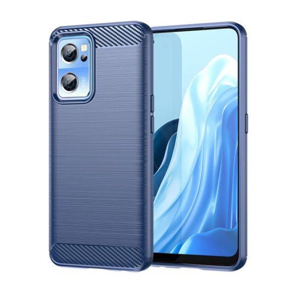 Szilikon telefonvédő (közepesen ütésálló, légpárnás sarok, szálcsiszolt, karbon minta) SÖTÉTKÉK OnePlus Nord CE 2 5G