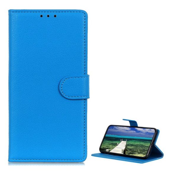 Tok álló, bőr hatású (FLIP, oldalra nyíló, asztali tartó funkció, prémium) VILÁGOSKÉK Xiaomi Redmi Note 11 4G (Redmi Note 11S)