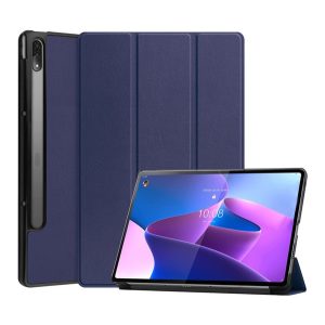 Tok álló, bőr hatású (aktív FLIP, oldalra nyíló, TRIFOLD, asztali tartó, ceruza tartó) SÖTÉTKÉK Lenovo Tab P12 Pro (TB-Q706F)