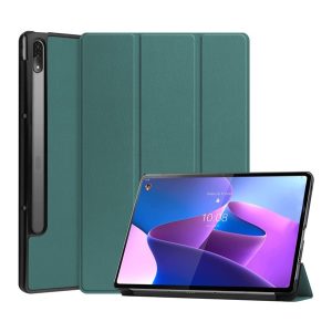 Tok álló, bőr hatású (aktív FLIP, oldalra nyíló, TRIFOLD, asztali tartó, ceruza tartó) SÖTÉTZÖLD Lenovo Tab P12 Pro (TB-Q706F)