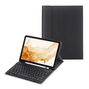 Tok álló, bőr hatású (FLIP, bluetooth billentyűzet, asztali tartó, QWERTY, angol nyelvű, ceruza tartó) FEKETE Samsung Galaxy Tab S8 WIFI (SM-X700), Samsung Galaxy Tab S8 LTE (SM-X706)