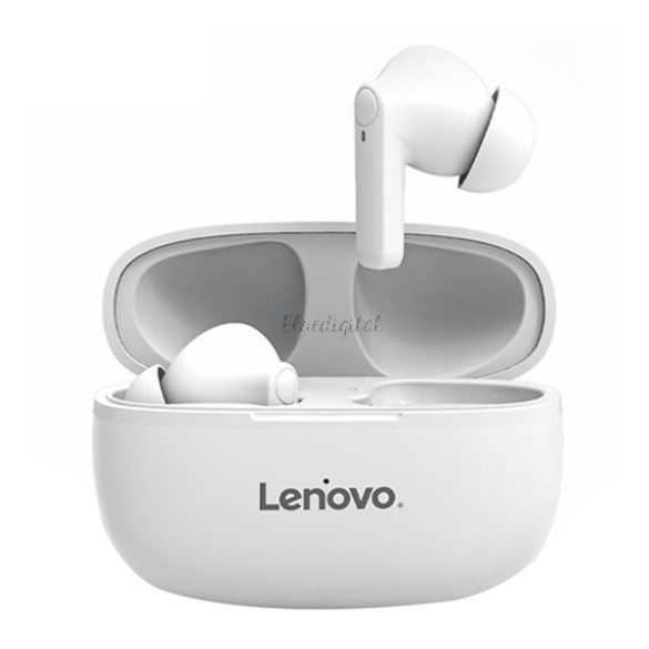 LENOVO HT05 bluetooth fülhallgató SZTEREO (v5.0, TWS, mikrofon, cseppálló, zajszűrő + töltőtok) FEHÉR