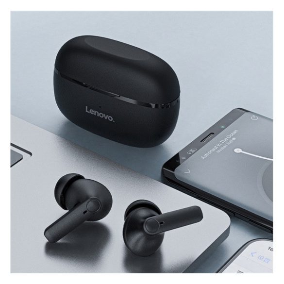 LENOVO HT05 bluetooth fülhallgató SZTEREO (v5.0, TWS, mikrofon, cseppálló, zajszűrő + töltőtok) FEKETE