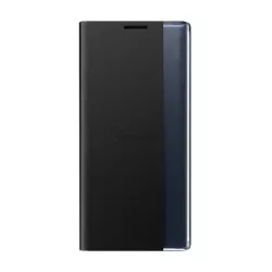  Tok álló, textil hatású (aktív FLIP, oldalra nyíló, asztali tartó funkció, Smart View Cover) FEKETE Apple iPhone 13 Pro Max