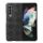 Műanyag telefonvédő (közepesen ütésálló, bőr hatású hátlap, 3D négyzet minta, prémium) FEKETE Samsung Galaxy Z Fold3 5G (SM-F926)