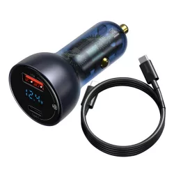   BASEUS autós töltő USB+Type-C aljzat (65W, PD gyorstöltő 3.0 + Type-C kábel) SÖTÉTKÉK