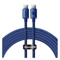   BASEUS CRYSTAL SHINE adatkábel (Type-C - Type-C, 100W, PD gyorstöltő, 120cm, cipőfűző) SÖTÉTKÉK