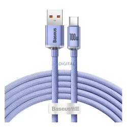   BASEUS CRYSTAL SHINE adatkábel (USB - Type-C, 100W, PD gyorstöltő, 120cm, cipőfűző) LILA