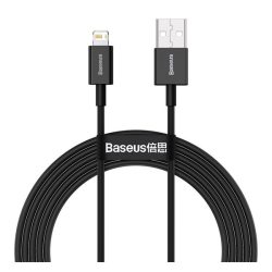   BASEUS SUPERIOR adatkábel (USB - lightning, 2.4A, PD gyorstöltő, 200cm, törésgátló) FEKETE Apple iPhone 14 Pro, iPhone 14 Plus, iPhone 14