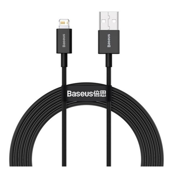 BASEUS SUPERIOR adatkábel (USB - lightning, 2.4A, PD gyorstöltő, 200cm, törésgátló) FEKETE Apple iPhone 14 Pro, iPhone 14 Plus, iPhone 14