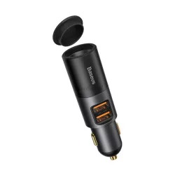   BASEUS szivargyújtó adapter (elosztó, szivargyújtó+2 USB aljzat, 120W, PD gyorstöltő 3.0) SZÜRKE