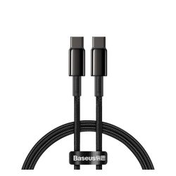   BASEUS TUNGSTEN GOLD adatkábel (Type-C - Type-C, 100W, PD gyorstöltő, 100cm, törésgátló) FEKETE