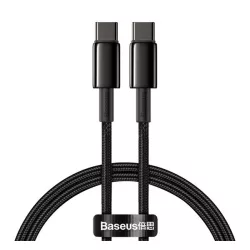   BASEUS TUNGSTEN GOLD adatkábel (Type-C - Type-C, 100W, PD gyorstöltő, 200cm, törésgátló) FEKETE