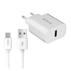 DEVIA hálózati töltő USB aljzat (10W, gyorstöltő + Type-C kábel) FEHÉR