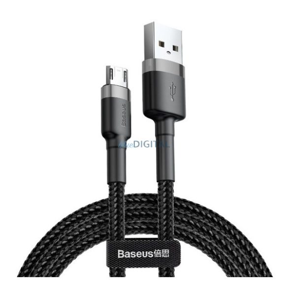 BASEUS CAFULE adatkábel (USB - microUSB, 2.4A, gyorstöltő 3.0, 50cm, törésgátló) SZÜRKE/FEKETE