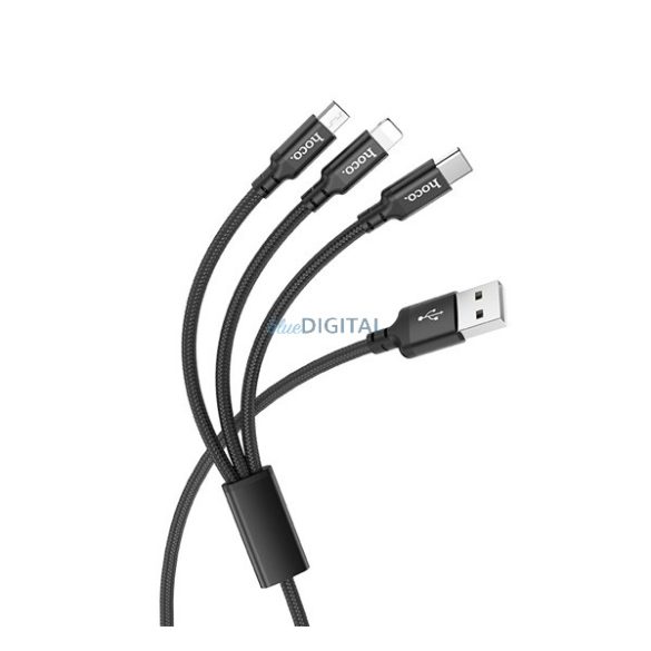 HOCO X14 adatátviteli kábel és töltő (USB - lightning/Type-C/microUSB, gyorstöltő, 100cm) FEKETE