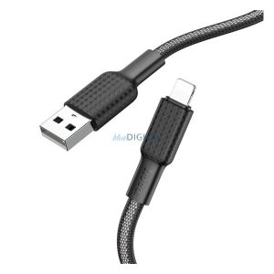 HOCO X69 adatkábel (USB - lightning, 2.4A, 100cm, törésgátló, cipőfűző) FEKETE/FEHÉR