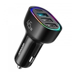 JOYROOM autós töltő 3 USB+Type-C aljzat (5V/3A, 45W, PD gyorstöltő 3.0) FEKETE