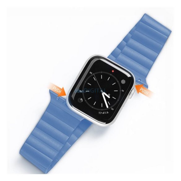 DUX DUCIS pótszíj (egyedi méret, szilikon, bőr hatású, mágneses zár) KÉK Apple Watch Series 4 40mm, Apple Watch Series 5 40mm, Apple Watch Series SE 40mm, Apple Watch Series 6 40mm, Apple Wat