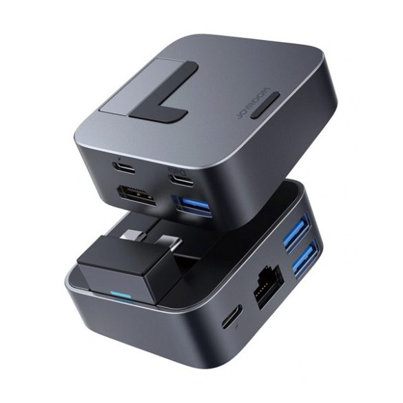 JOYROOM J-CUBE Type-C hub (elosztó, HDMI, 3 USB 3.0, Type-C, Thunderbolt 3, Lan csatlakozó) SÖTÉTSZÜRKE Macbook Pro