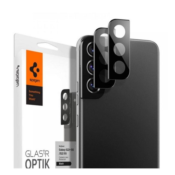 SPIGEN OPTIK kameravédő üveg 2db (lekerekített szél, karcálló, 9H) FEKETE Samsung Galaxy S22 5G (SM-S901), Samsung Galaxy S22 Plus 5G (SM-S906)