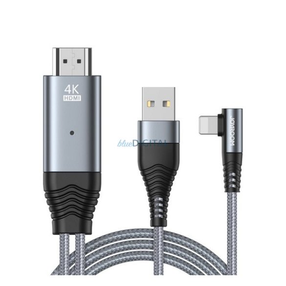JOYROOM adatkábel (HDMI - lightning/USB csatlakozó, töltés, 4K minőség, 60 Hz, 300cm) SZÜRKE