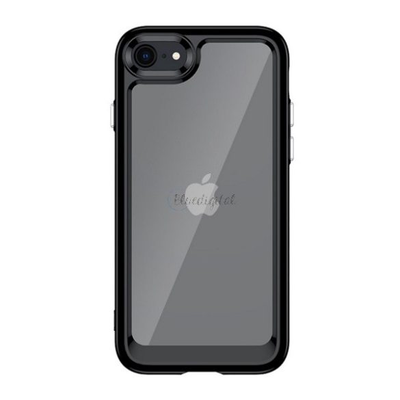 Műanyag telefonvédő (szilikon keret, közepesen ütésálló, átlátszó hátlap) FEKETE Apple iPhone SE 2 (2020), Apple iPhone SE 3 (2022), Apple iPhone 8 4.7, Apple iPhone 7 4.7