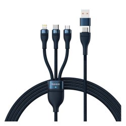   BASEUS adatkábel (2in1 USB/Type-C - 3in1 lightning/microUSB/Type-C, 5A, gyorstöltő, 100W, 120cm) SÖTÉTKÉK 