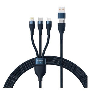 BASEUS adatkábel (2in1 USB/Type-C - 3in1 lightning/microUSB/Type-C, 5A, gyorstöltő, 100W, 120cm) SÖTÉTKÉK 