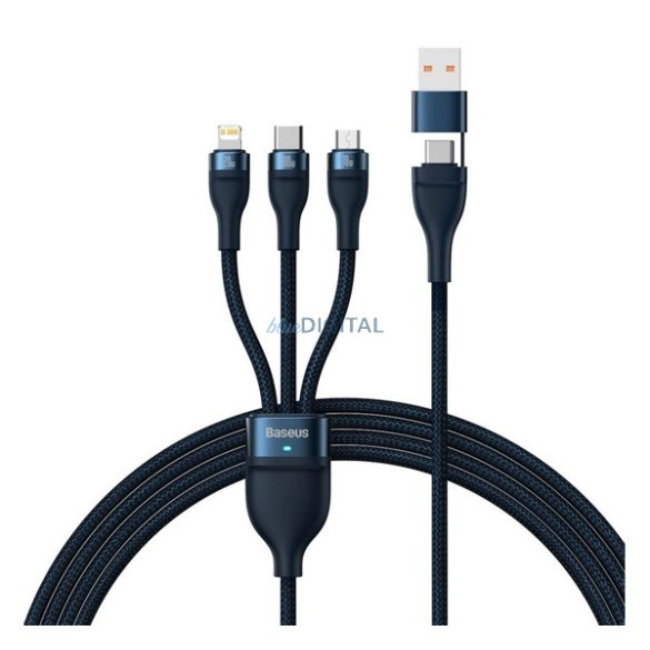 BASEUS adatkábel (2in1 USB/Type-C - 3in1 lightning/microUSB/Type-C, 5A, gyorstöltő, 100W, 120cm) FEKETE