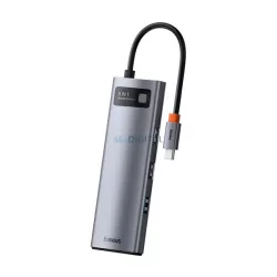   BASEUS Type-C HUB 8in1 (aktív, elosztó, 3 USB+Type-C+RJ45+HDMI 4K aljzat, SD/microSD kártyolvasó) VILÁGOSSZÜRKE